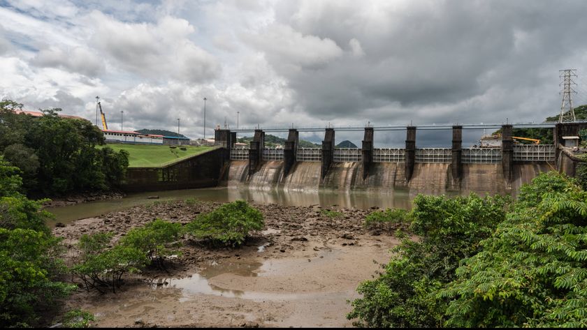 Low water levels outside the Miraflores locks of the Panama Canal near Panama City, Panama, on Friday, Nov. 3, 2023. 