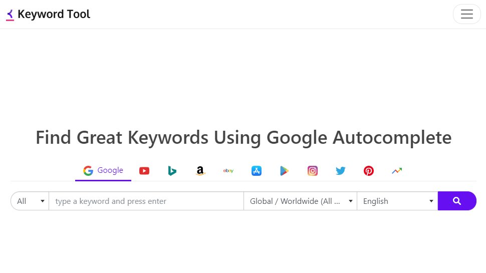 Website screenshot for Keyword Tool
