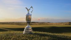 The Claret Jug is displayed during previews for The 151st Open Championship at Royal Liverpool Golf Club