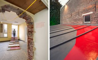 Exposed brick & red paint