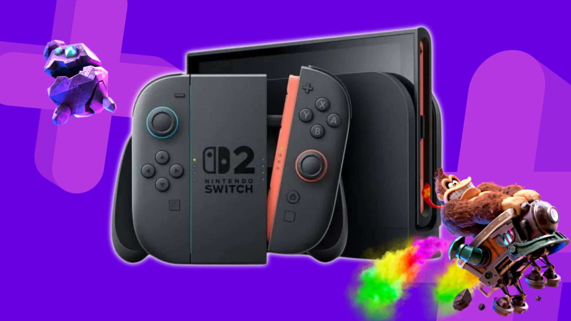 Official image of the Nintendo Switch 2, on a purple GamesRadar background.