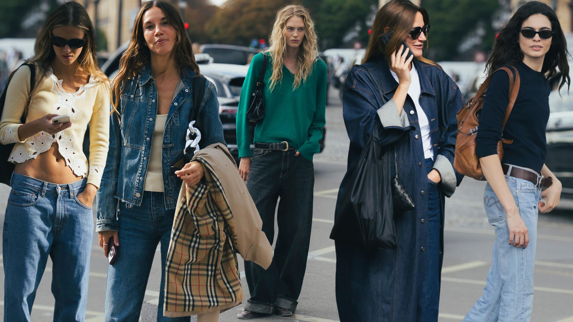 collage of the best French girl denim and jeans on the Paris Fashion Week street style scene