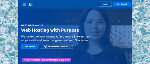 DreamHost homepage on water image background