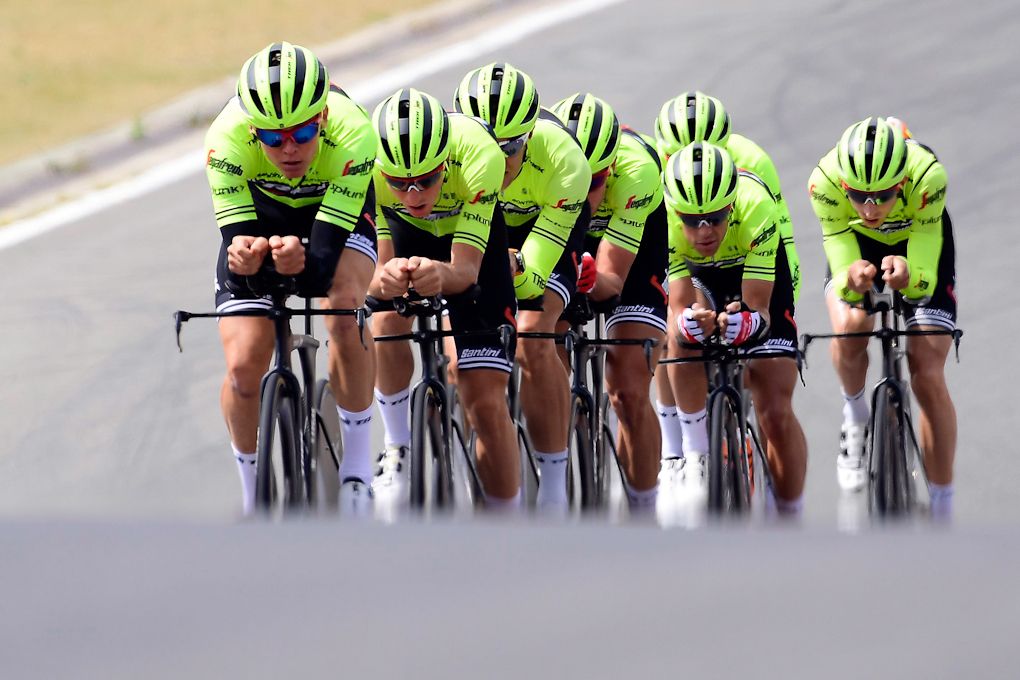 Trek-Segafredo in formation during team time trial practice in Zolder