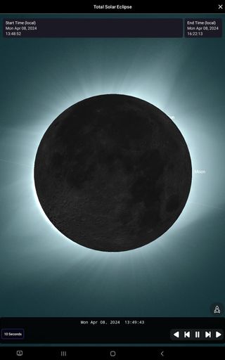 uma ilustração de um eclipse solar no aplicativo skysafari