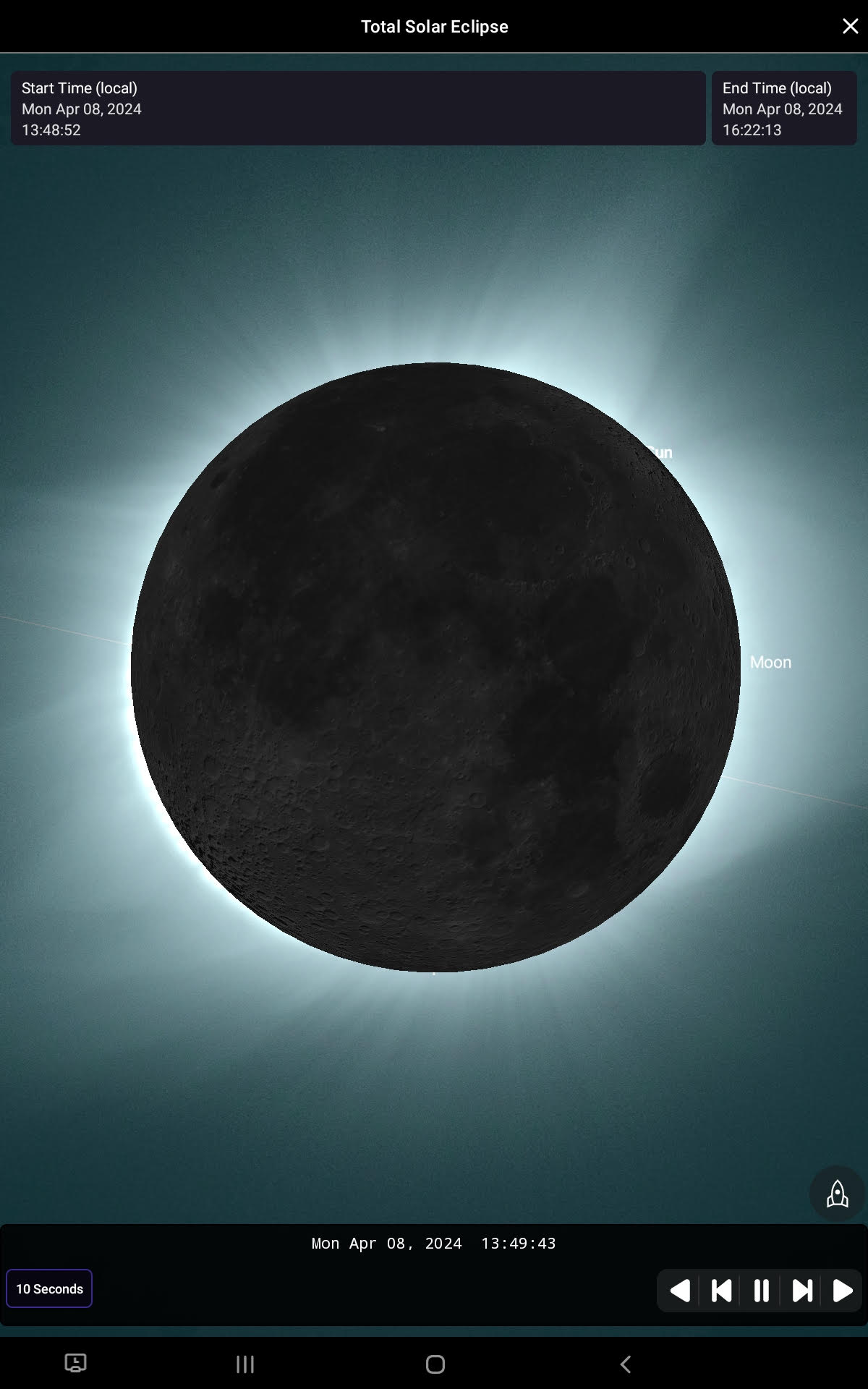 an illustration of a solar eclipse in the skysafari app