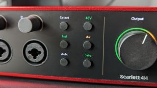 Close up of buttons on the Focusrite Scarlett 4i4 4th Gen