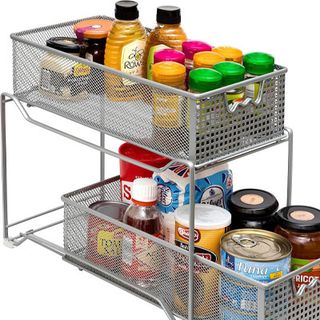 metal two-tier sliding storage drawers