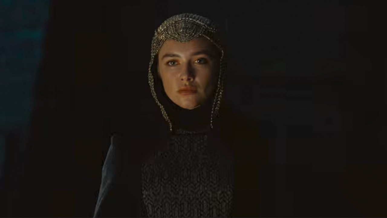 Florence Pugh in the dark with her face visible in Dune Part 3
