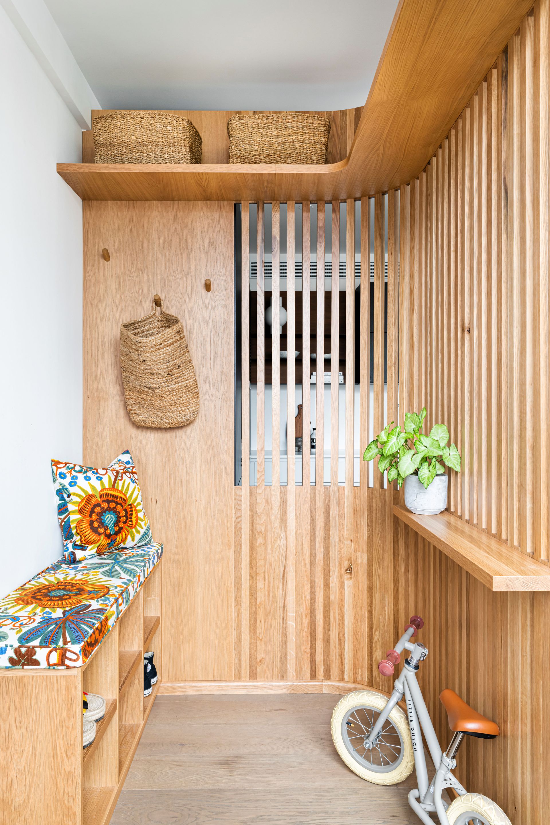 entryway with wooden panelling