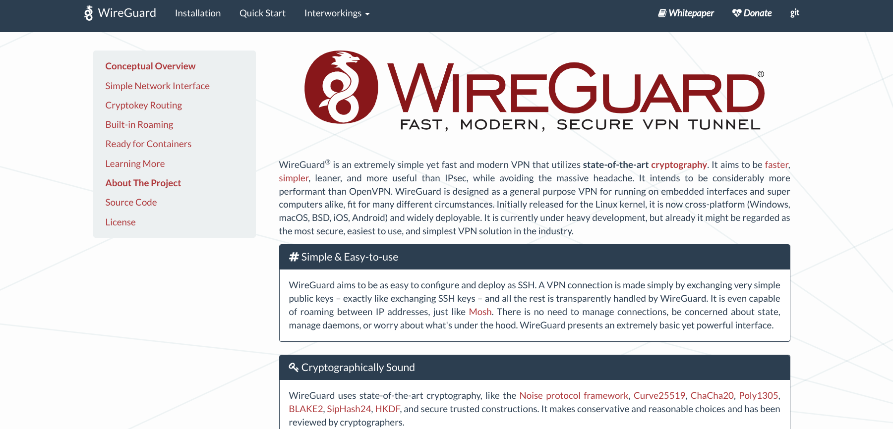 Wireguard vs. OpenVPN: Screenshot of WireGuard website