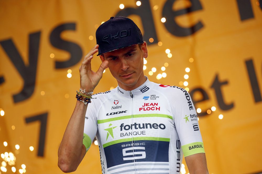 Warren Barguil on stage at the 2018 Tour de France team presentation