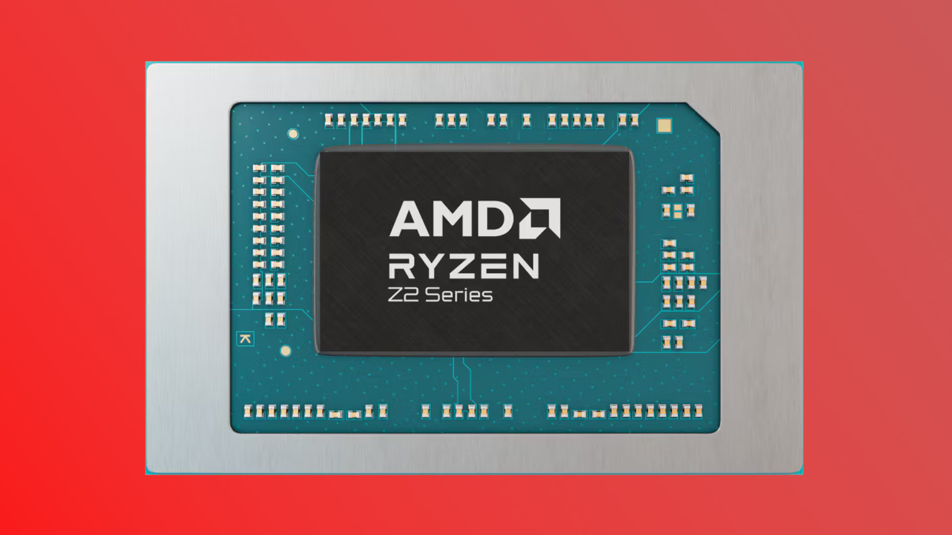 A generalised product image for the AMD Ryzen Z2 Extreme processor, against a red background.