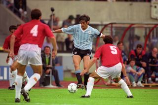 Enzo Francescoli playing for Uruguay against Spain at the 1990 World Cup