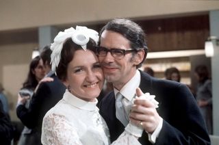 Coronation Street's Emily Nugent (Eileen Derbyshire) marries Ernest Bishop (Stephen Hancock) in 1972