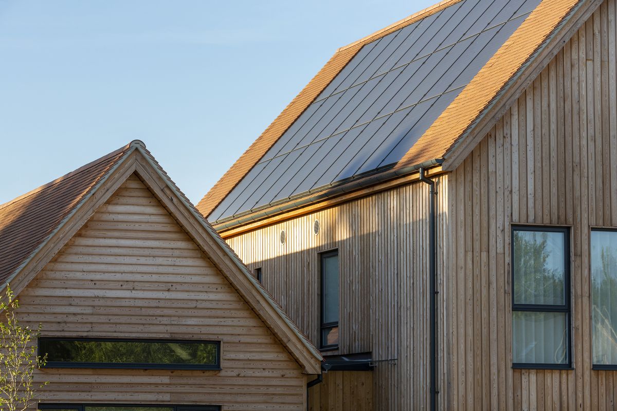 solar panels integrated on clay roof on self build