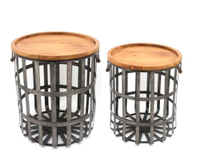 Round Galvanized Metal Decorative Basket with Wood Lid (Set of 2)