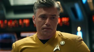 Anson Mount as Captain Pike with a Remembrance Day pin.