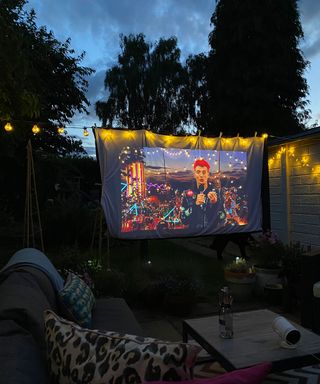outdoor cinema set up in a garden