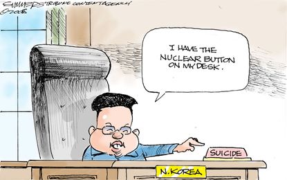 Political cartoon World North Korea Kim Jong Un nuclear weapons