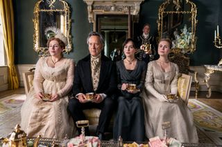 Persuasion stars Dakota Johnson and Richard E Grant as Anne Elliot and Sir Walter (the central pair) in the Netflix period drama.