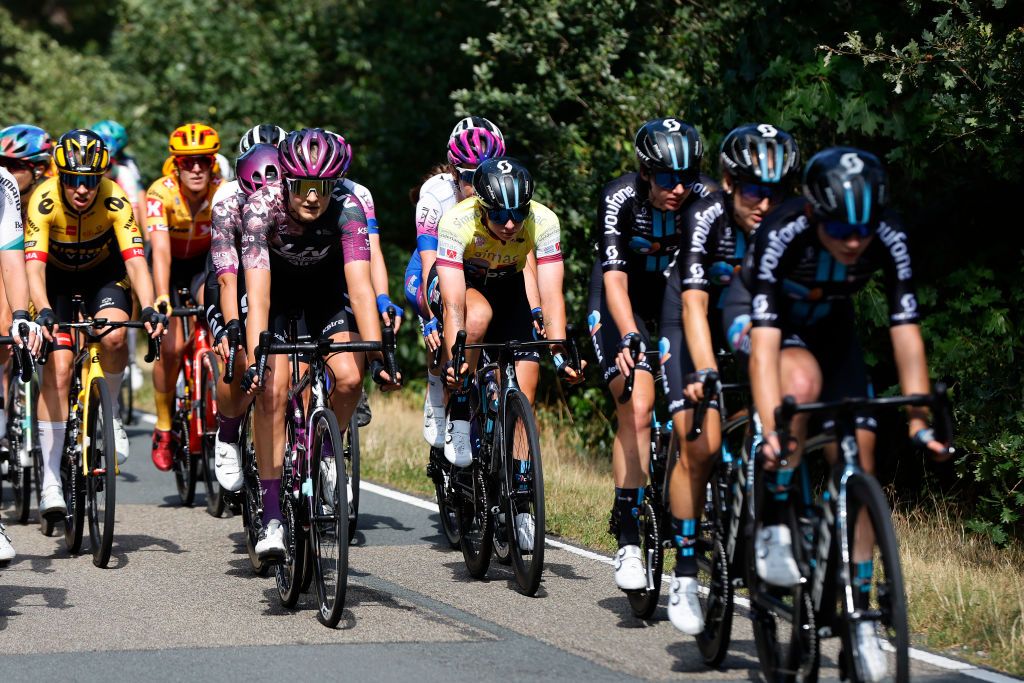 EDE NETHERLANDS AUGUST 31 LR Jeanne Korevaar of Netherlands and Team Liv Racing Xstra and Lorena Wiebes of Netherlands and Team DSM Yellow leader jersey compete during 25th Simac Ladies Tour 2022 Stage 2 a 1178km stage from Ede to Ede SLT2022 UCIWWT on August 31 2022 in Ede Netherlands Photo by Bas CzerwinskiGetty Images