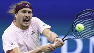 Alexander Zverev of Germany returns a shot at the 2026 US Open tennis in the Flushing neighborhood of the Queens borough of New York City. (Photo by Julian Finney/Getty Images)