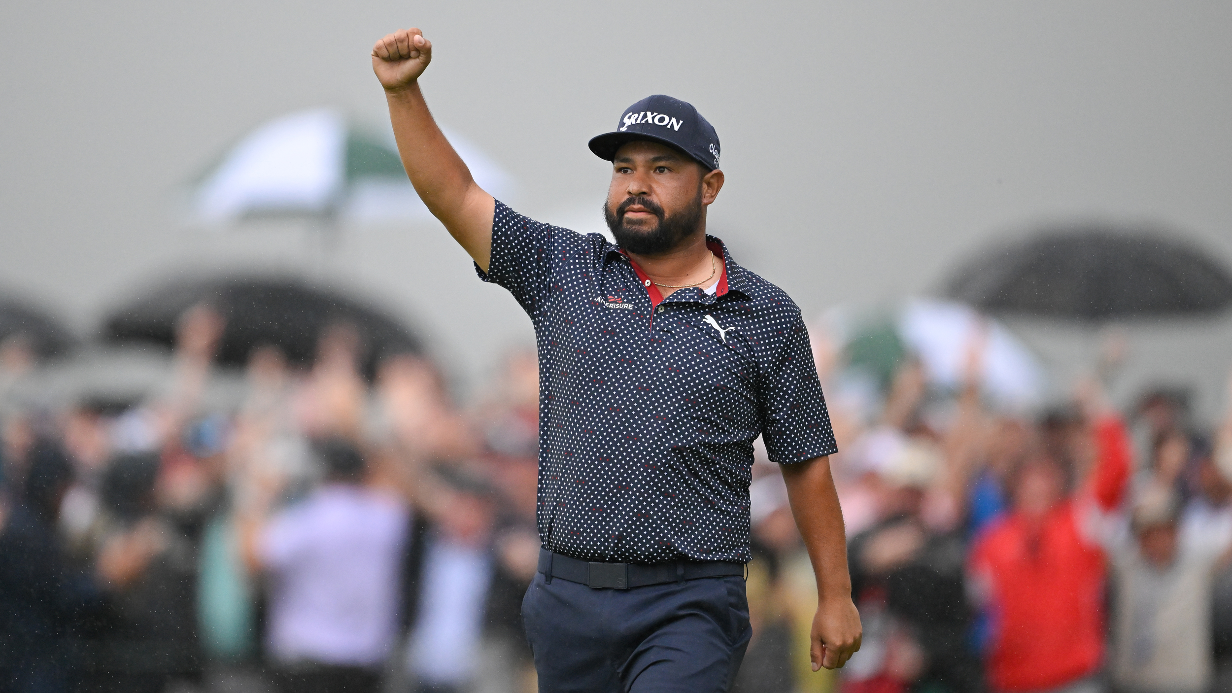 JJ Spaun celebrates winning the US Open