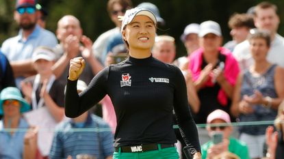 Minjee Lee celebrates after winning the 2022 Cognizant Founders Cup