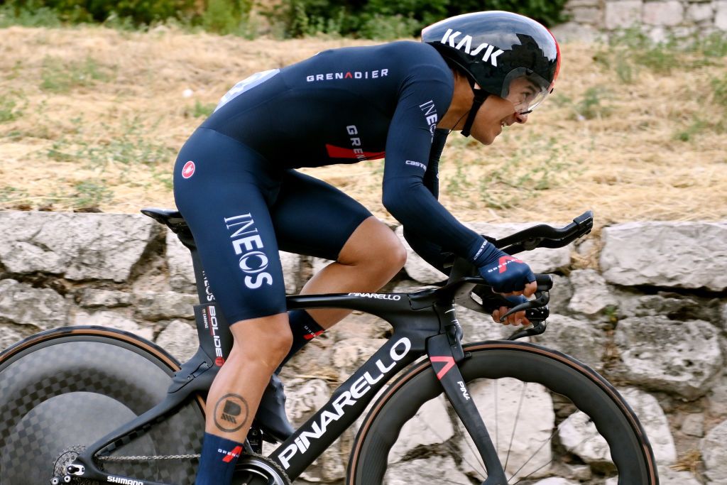 BURGOS SPAIN AUGUST 14 Richard Carapaz of Ecuador and Team INEOS Grenadiers competes during the 76th Tour of Spain 2021 Stage 1 a 71km individual time trial from Burgos Catedral de Santa Mara to Burgos lavuelta LaVuelta21 CapitalMundialdelCiclismo catedral2021 on August 14 2021 in Burgos Spain Photo by Stuart FranklinGetty Images