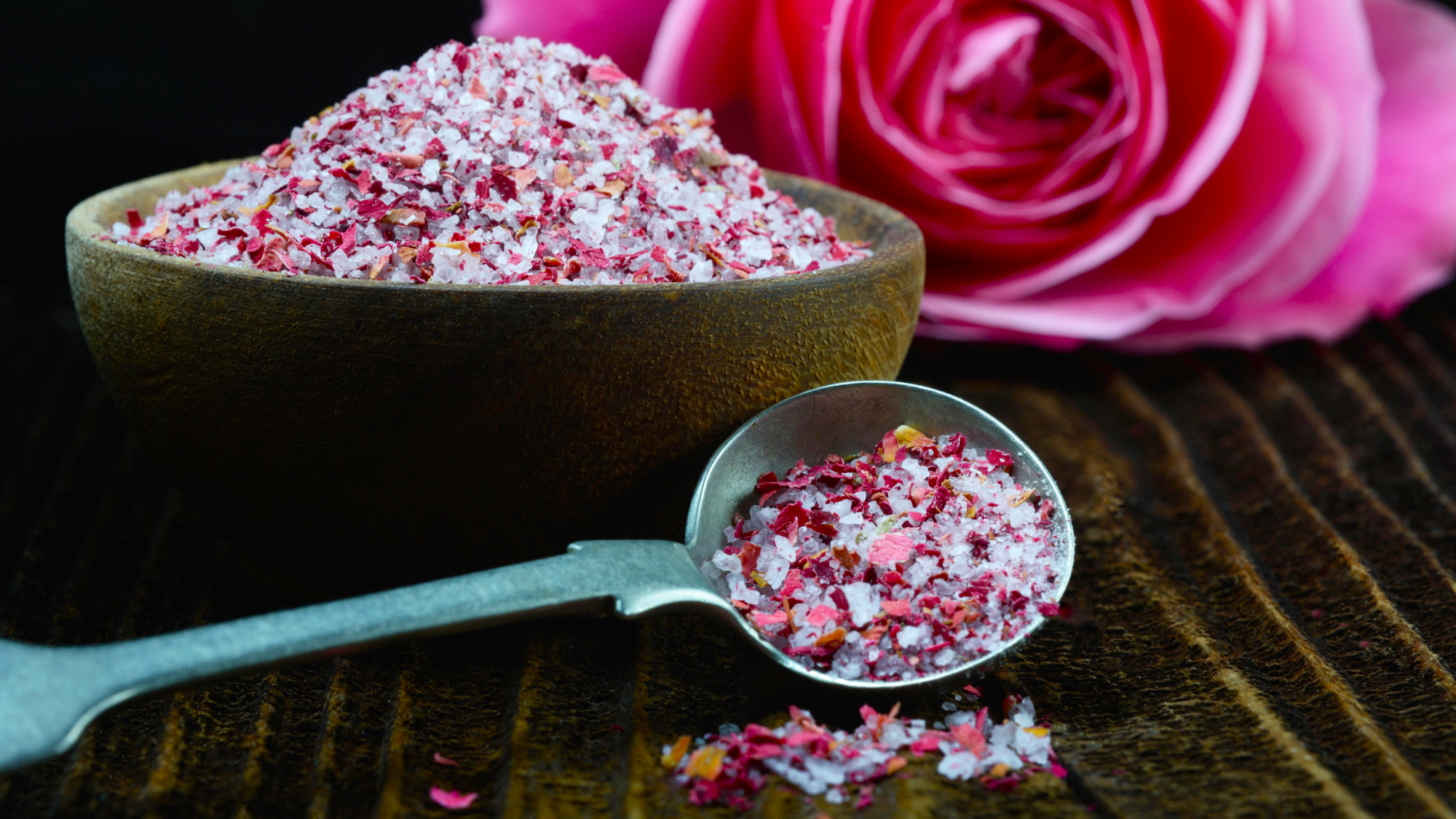 Edible rose salt made from garden-grown roses