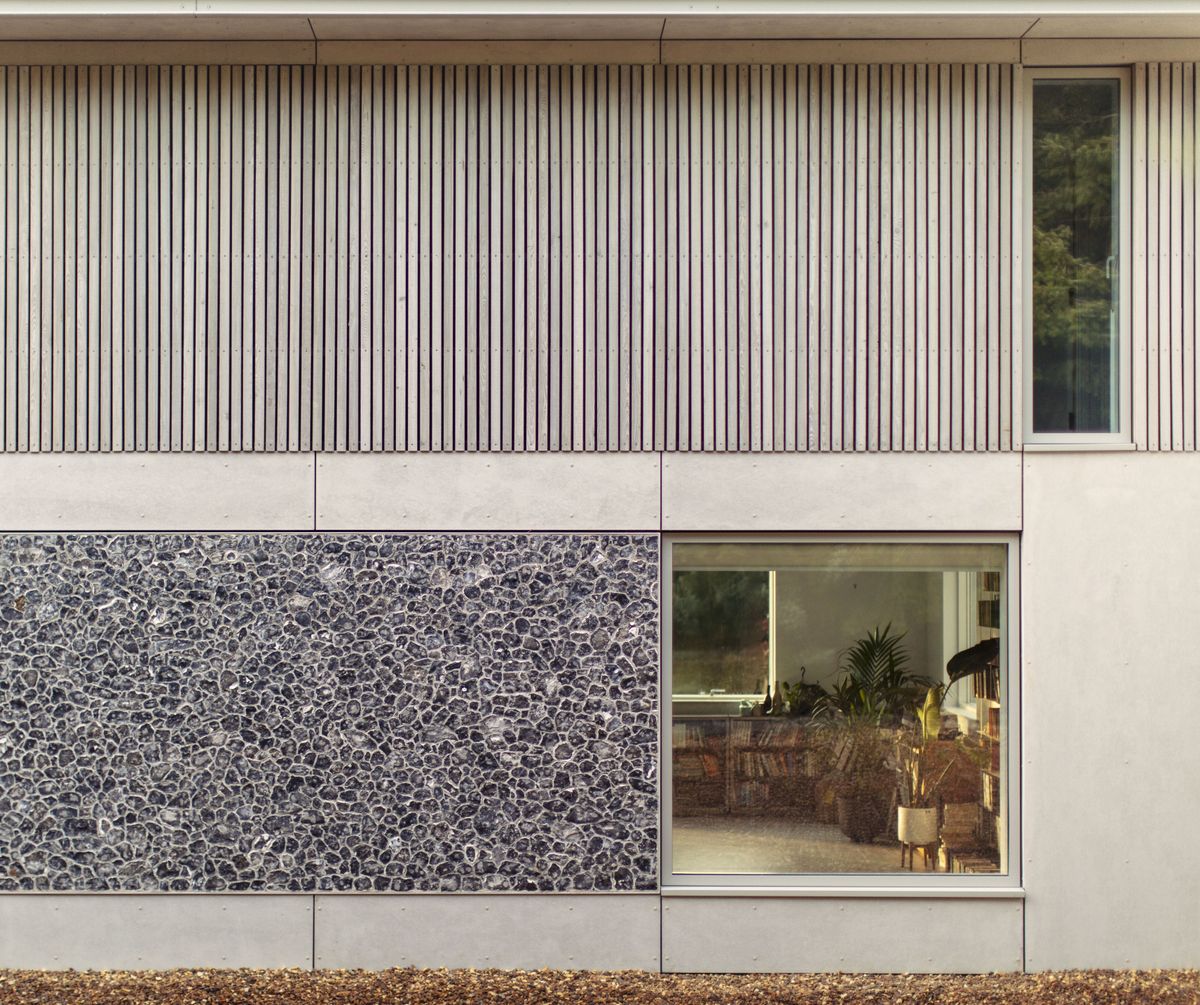 flint and timber cladding of extension