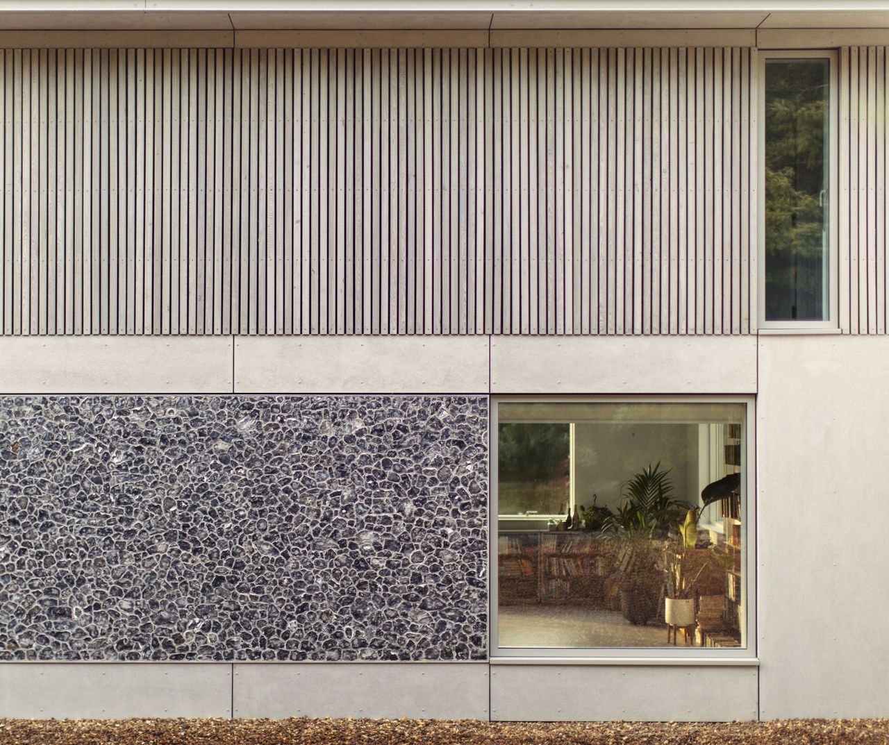 flint and timber cladding of extension