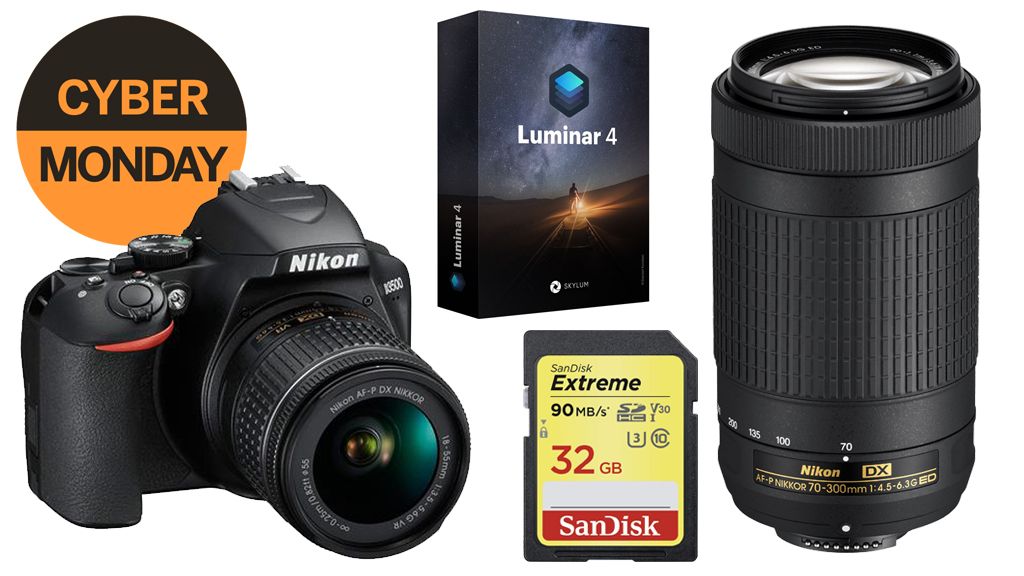 Nikon D3500 twin lens bundle with Luminar, 32GB SD card and bag at best