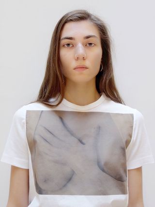 T shirt with breast image on front