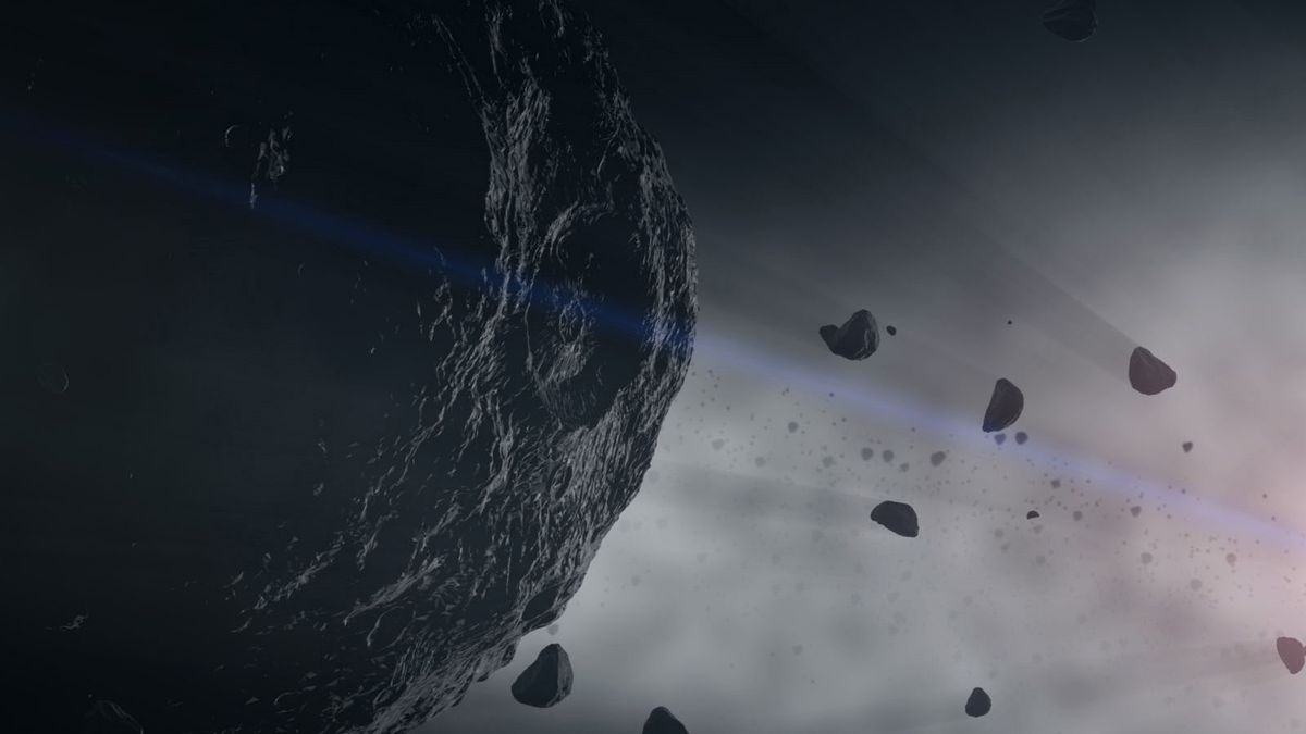 An artist&#039;s depiction of an asteroid.