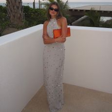 @styledsara in BERNADETTEFrancine pearl-embellished halterneck dress