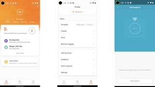 Screenshots showing how to connect Mi app to Google Fit