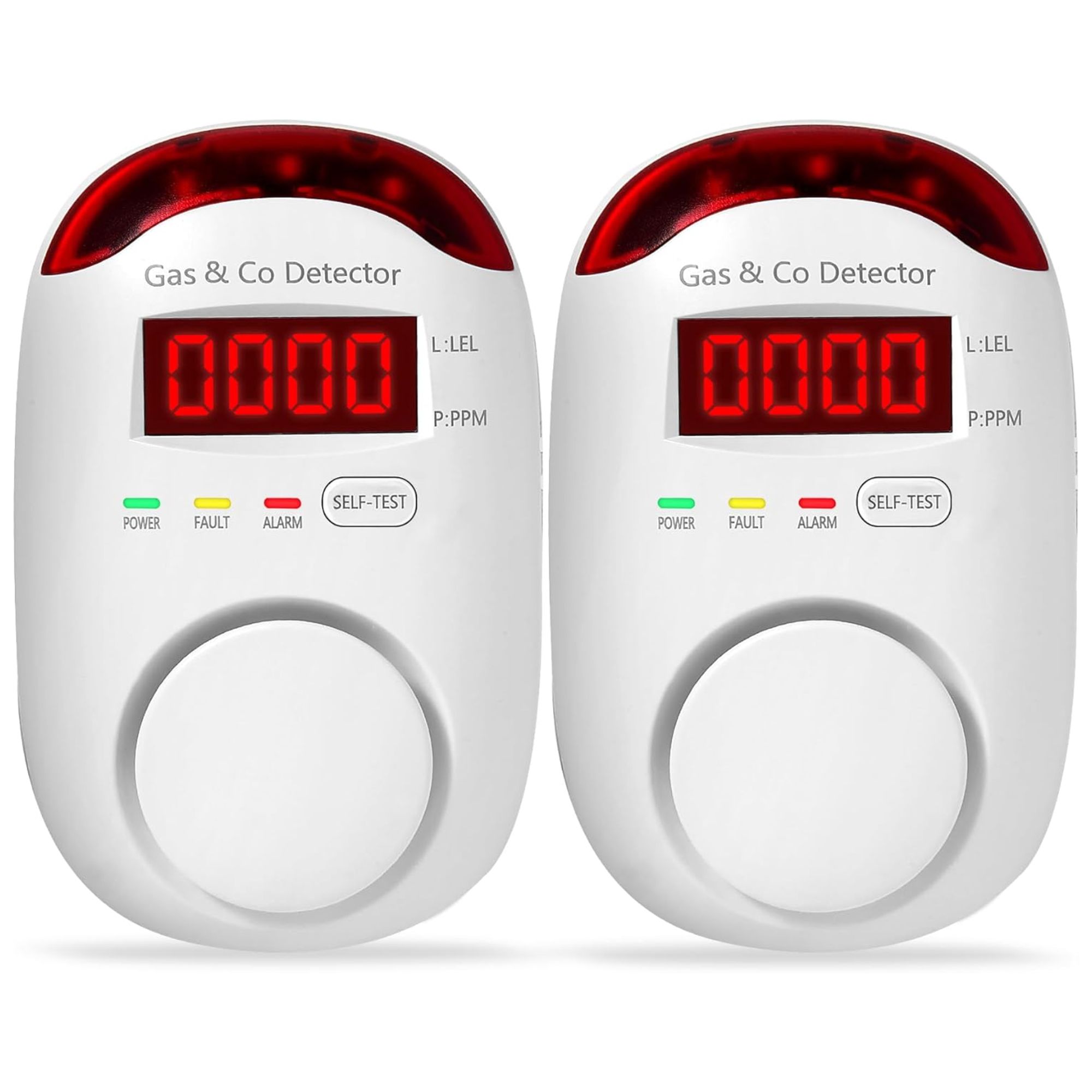 Two white gas and carbon monoxide detectors