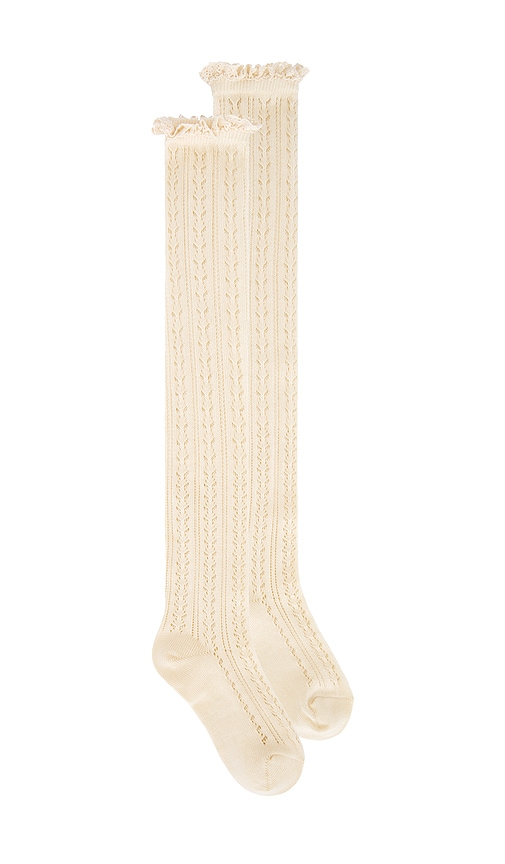 Misty Net Pointelle Tall Socks in Cream