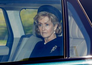 WINDSOR, UNITED KINGDOM - APRIL 17: (EMBARGOED FOR PUBLICATION IN UK NEWSPAPERS UNTIL 24 HOURS AFTER CREATE DATE AND TIME) Penelope Knatchbull, Countess Mountbatten of Burma arrives at Windsor Castle to attend the funeral of Prince Philip, Duke of Edinburgh on April 17, 2021 in Windsor, United Kingdom. The Duke of Edinburgh travelled extensively during his Royal Naval service. As Prince Consort to HM Queen Elizabeth II he visited 144 countries, he was fluent in French and German. The youth scheme he set up in 1956, The Duke of Edinburgh's Award, is now held in 143 different countries. The Duke died, age 99, at Windsor Castle on April 9, 2021, and his funeral is held today, also at Windsor. (Photo by Max Mumby/Indigo/Getty Images)