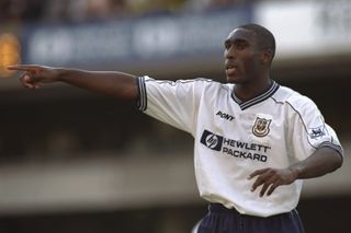 Sol Campbell in action for Tottenham against Blackburn Rovers in September 1997.