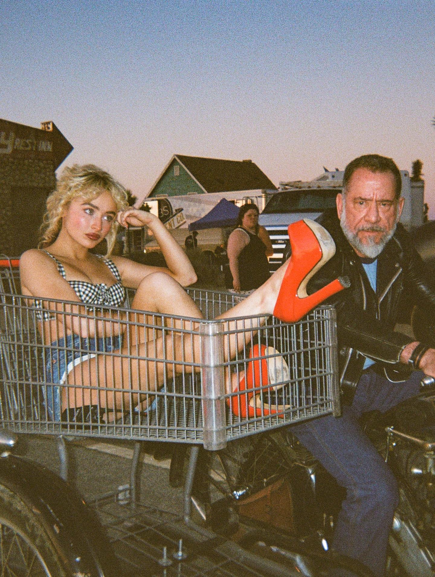 Sabrina Carpenter on set for the "Manchild" music video.