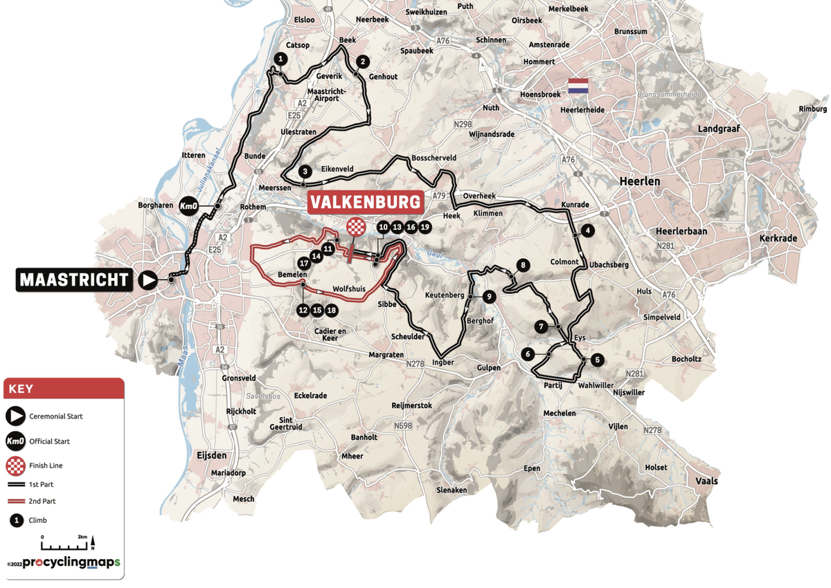 Route map for 2022 Amstel Gold Race Ladies Edition
