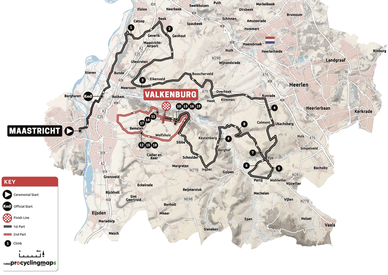 Route map for 2022 Amstel Gold Race Ladies Edition