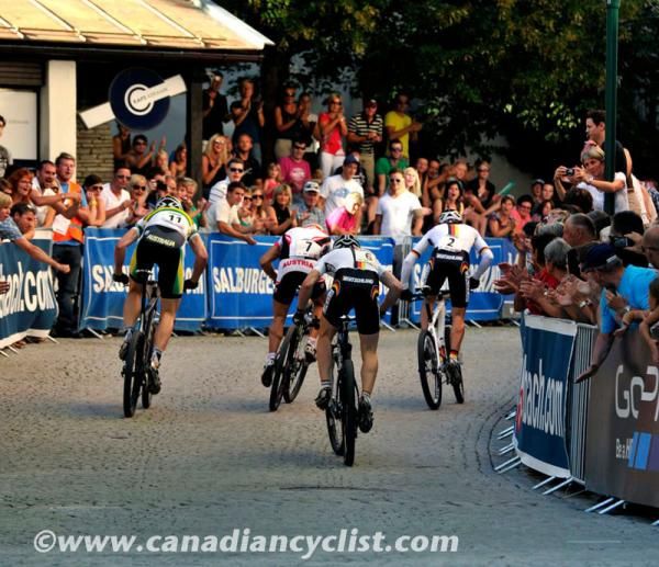 The lap opened with a cobbled climb