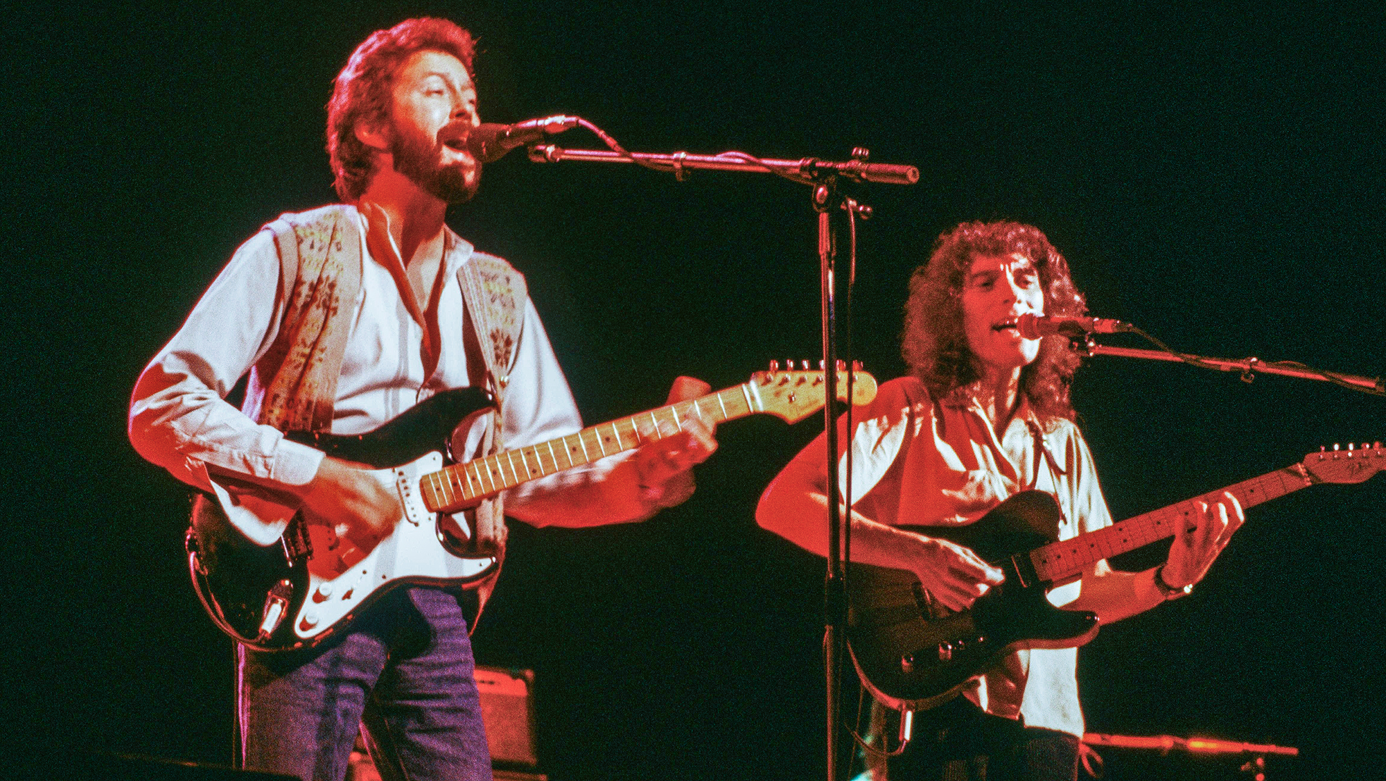 Eric Clapton and Albert Lee onstage live at Niigata Prefectural Civic Center, Ibaraki, November 23, 1979.