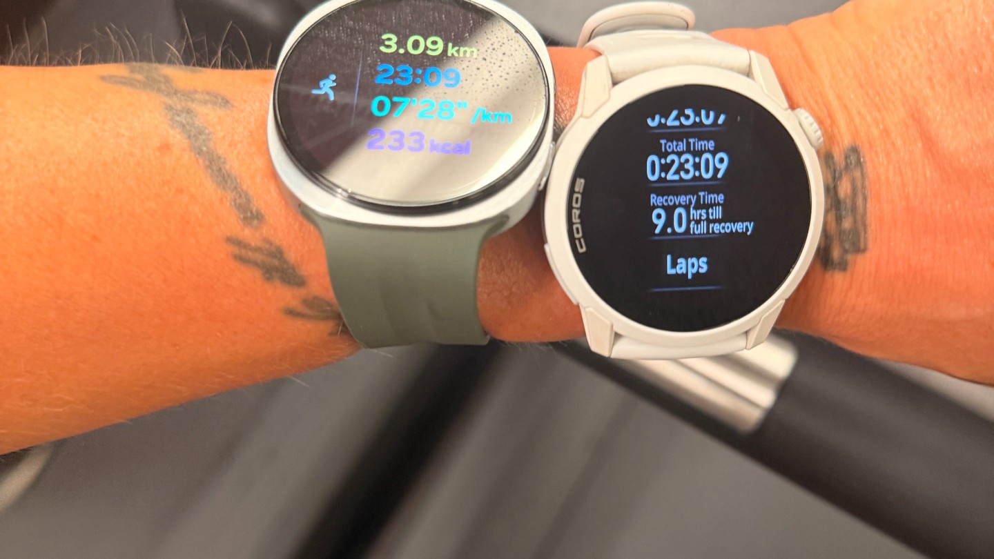 Samsung Galaxy Watch 9 on user wrist during treadmill workout