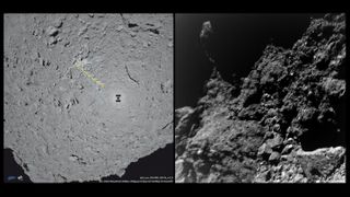 The MASCOT lander's view when it first touched down on asteroid Ryugu.