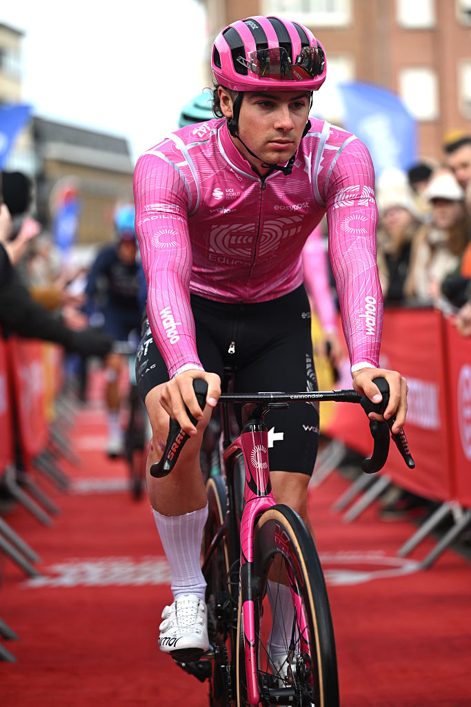 KORTRIJK, BELGIUM - MARCH 01: Noah Hobbs of Great Britain and Team EF Education - EasyPost prior to the 78th Kuurne - Brussel - Kuurne 2026 a 194.9km one day race from Kortrijk to Kuurne on March 01, 2026 in Kortrijk, Belgium. (Photo by Luc Claessen/Getty Images)
